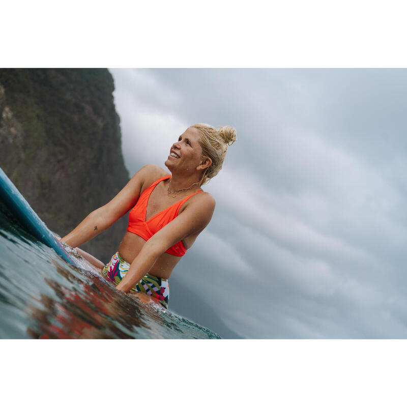 Haut de maillot brassière texturé surf Femme - Bea orange fluo