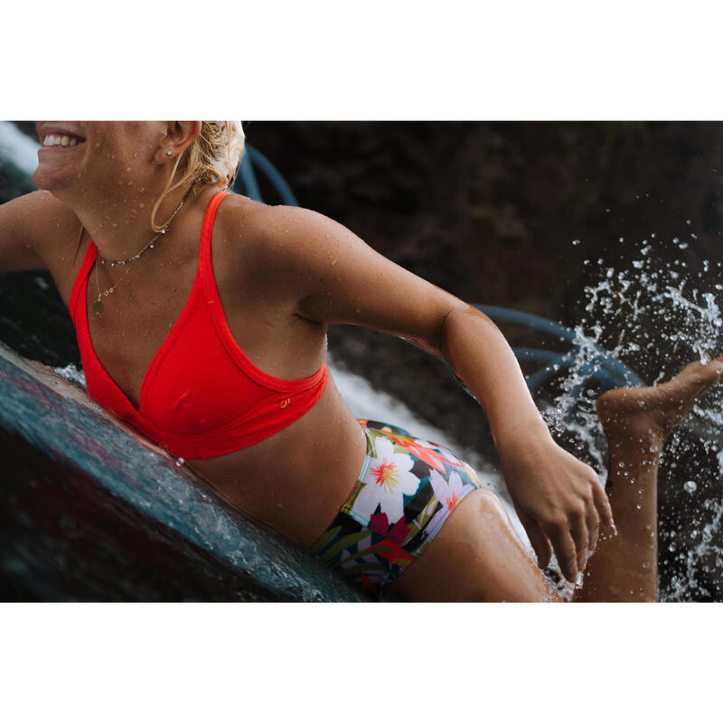 Haut de maillot brassière texturé surf Femme - Bea orange fluo