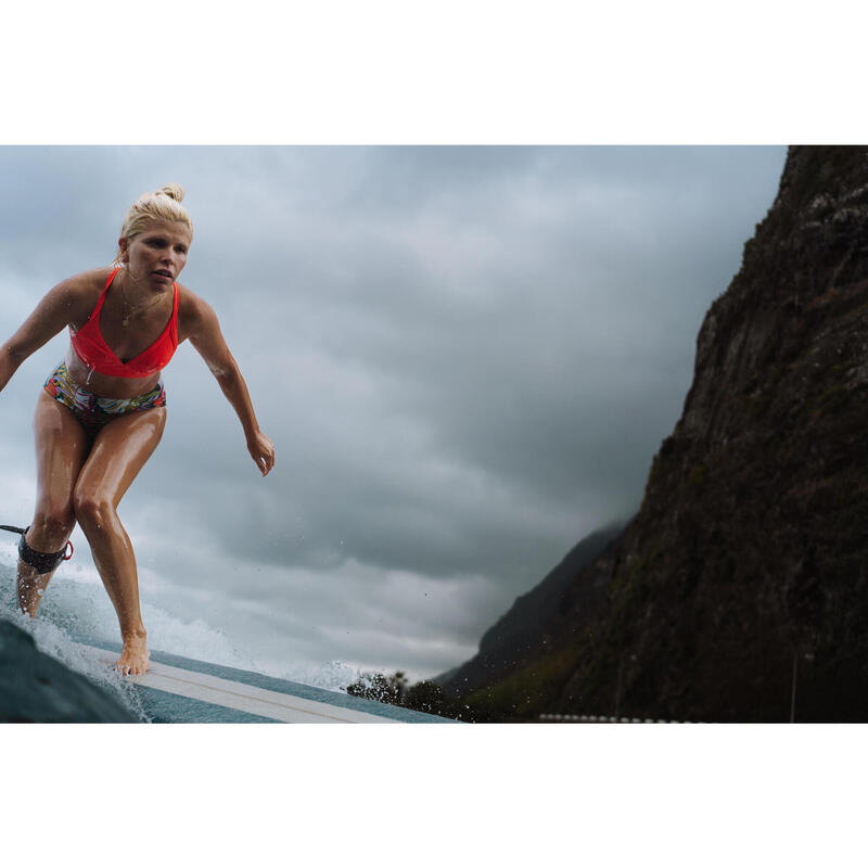 Haut de maillot brassière texturé surf Femme - Bea orange fluo