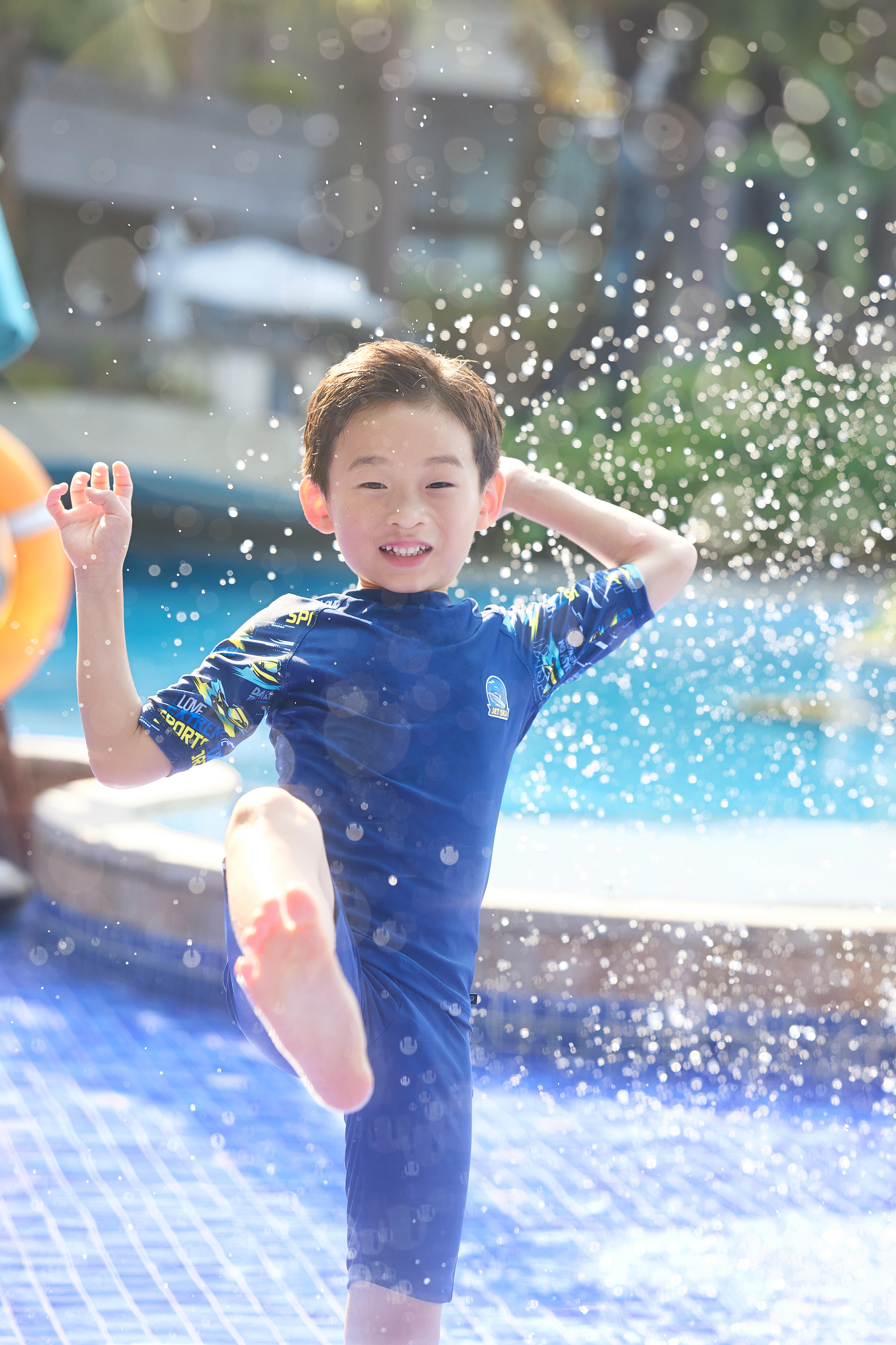 swimming BOY two-piece mid-leg shorty NAVY ALL SPEED