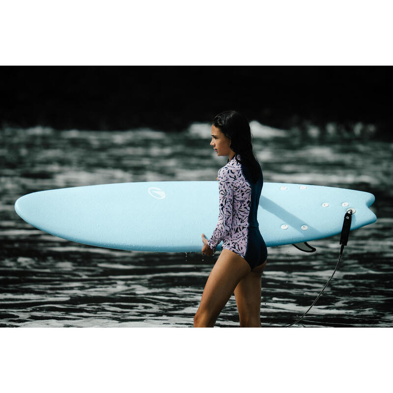 Maillot de bain une pièce surf manches longues zip avant Fille - 500 Lucy lilas