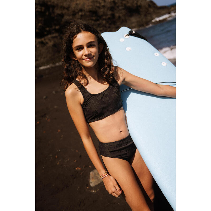 Maillot 2 pièces surf brassière taille haute Fille - 500 Lao miami noir