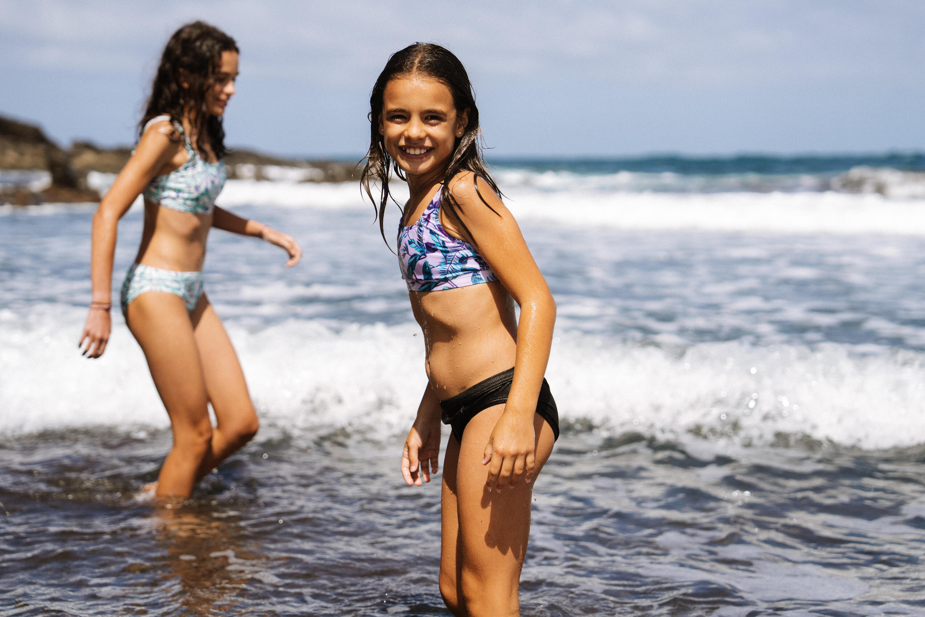 Top de Bikini de Surf Soutien floral regulável Menina - 500 Nora violeta 7/7