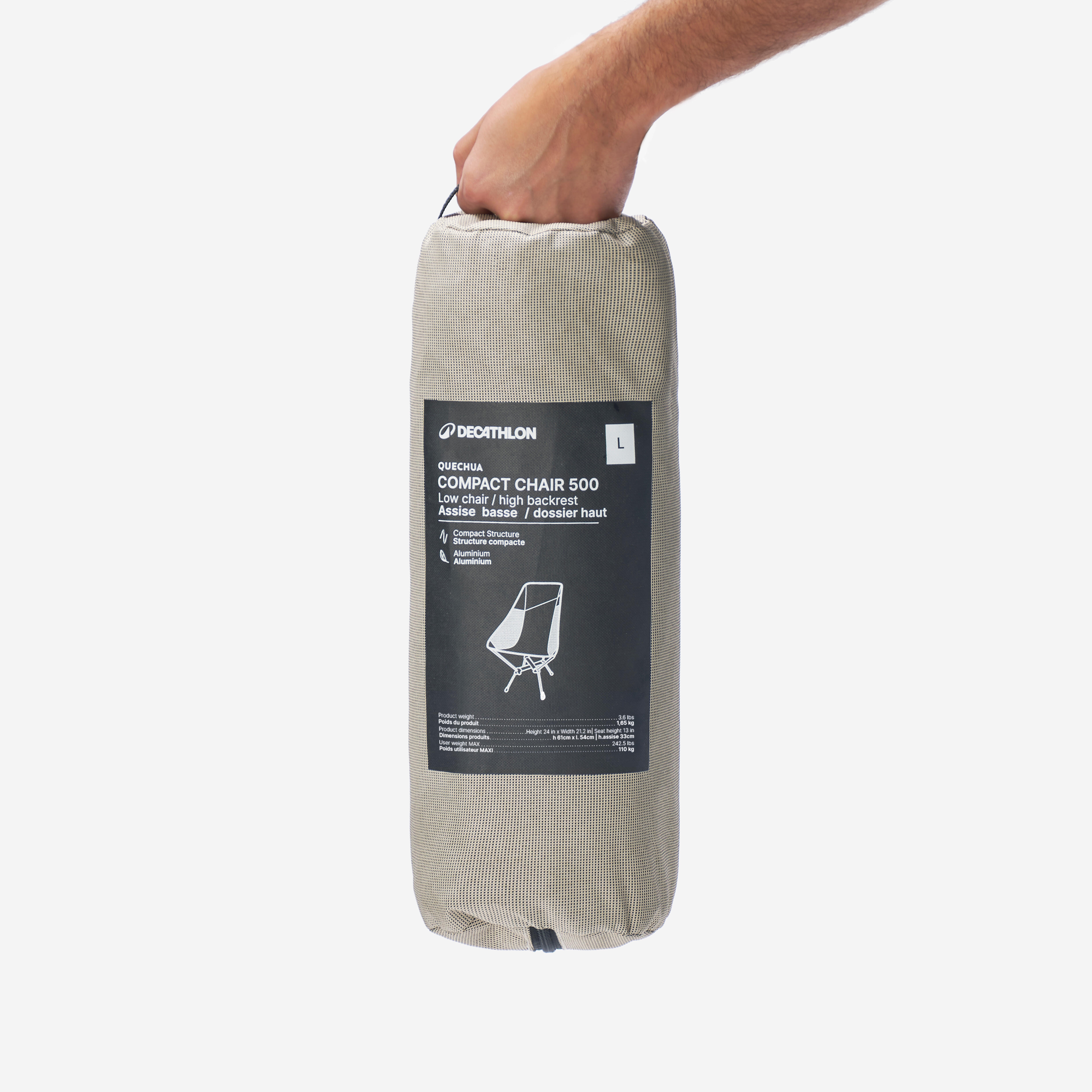 LOW CAMPING CHAIR 500 L - COMPACT AND FOLDABLE