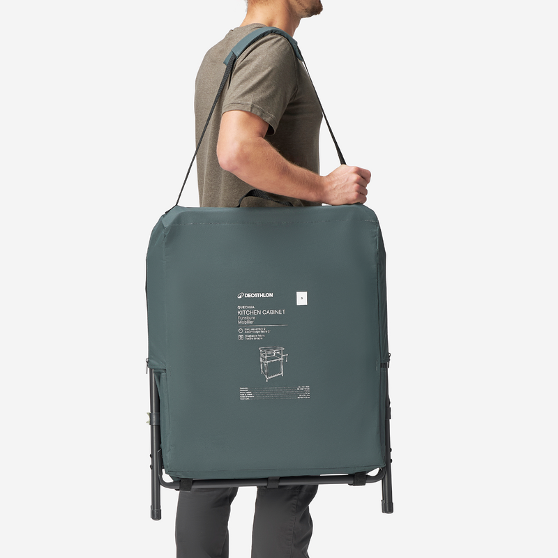 OUTSUNNY Meuble de cuisine camping multi-rangement pliable sac de transport inclus gris pas cher