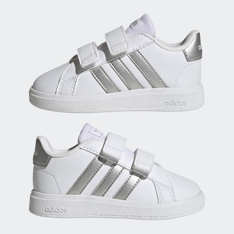 Chaussure bébé grand court 2.0, blanc argent