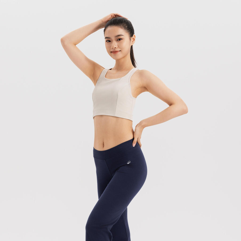 Brassière crop top maintien medium Femme, beige