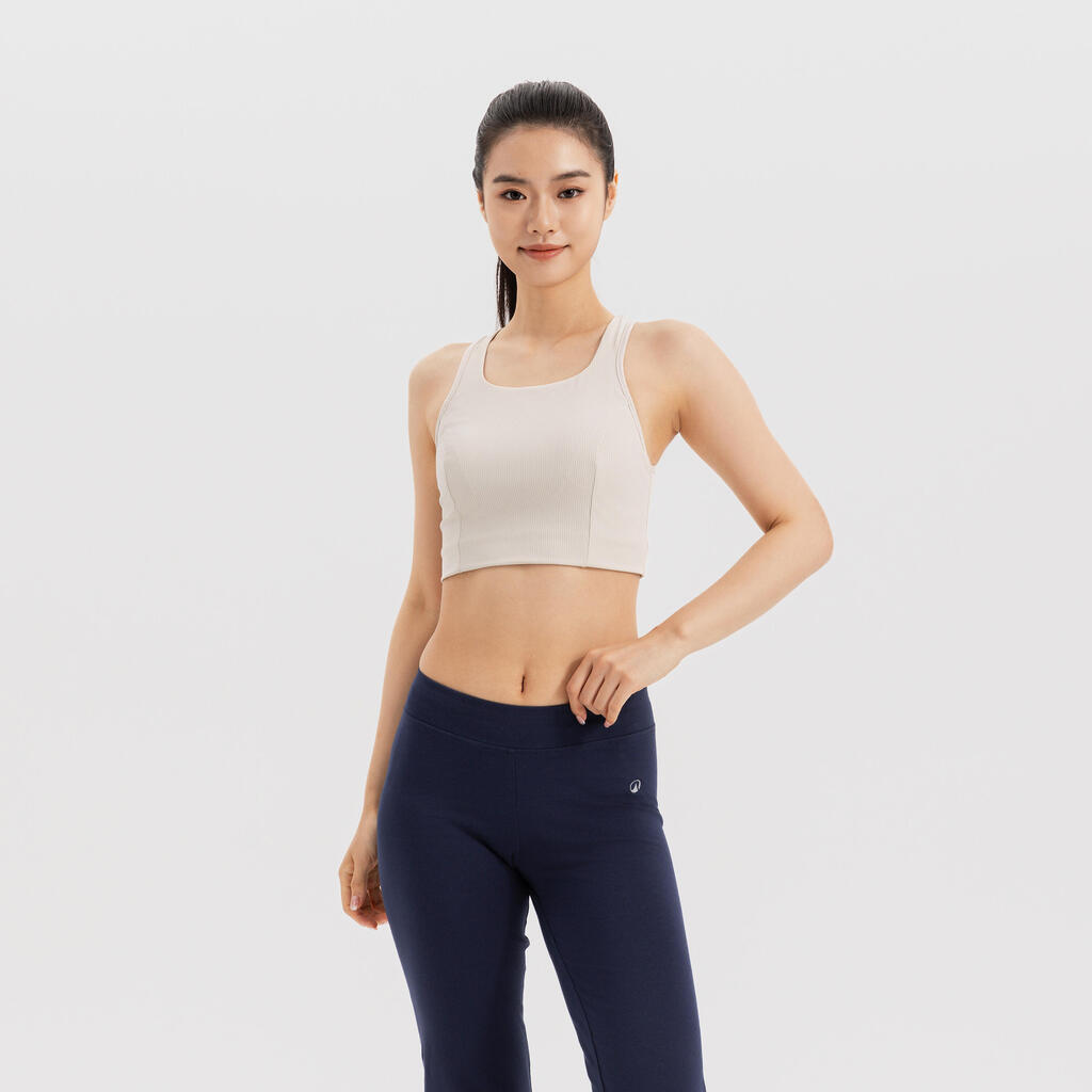 Brassière crop top maintien medium Femme, beige
