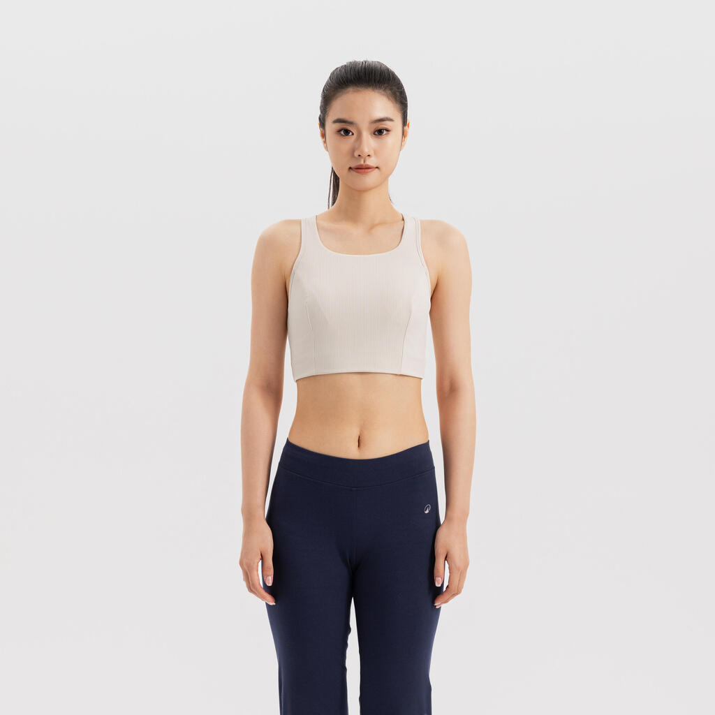 Brassière crop top maintien medium Femme, beige