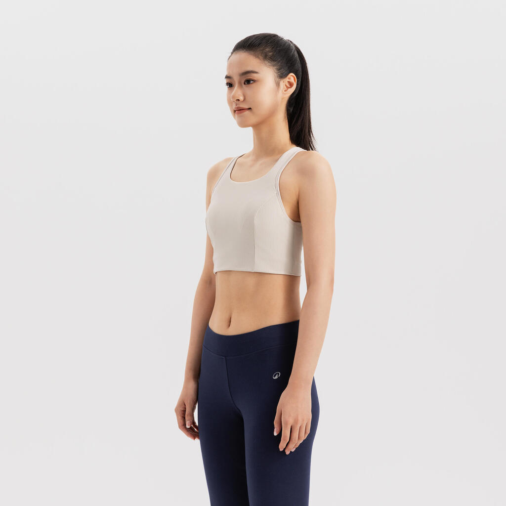 Brassière crop top maintien medium Femme, beige