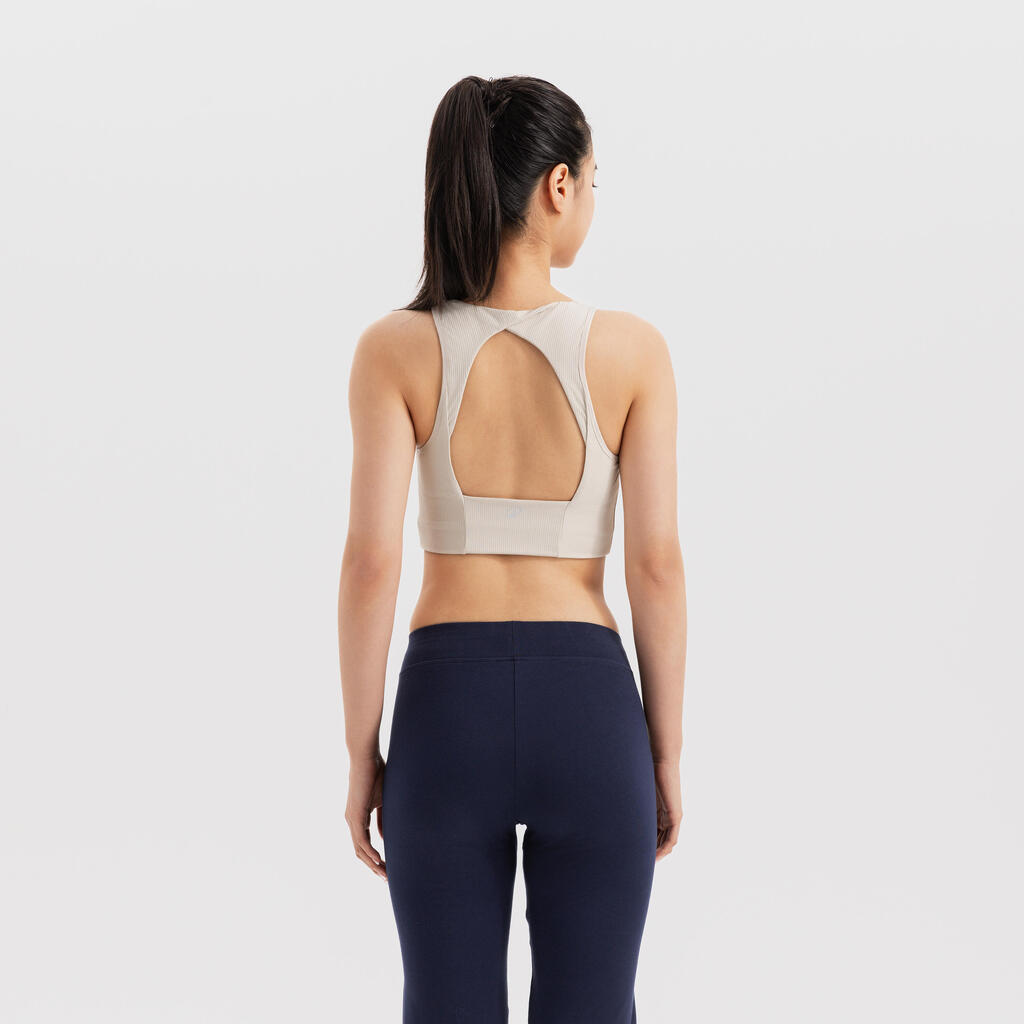 Brassière crop top maintien medium Femme, beige