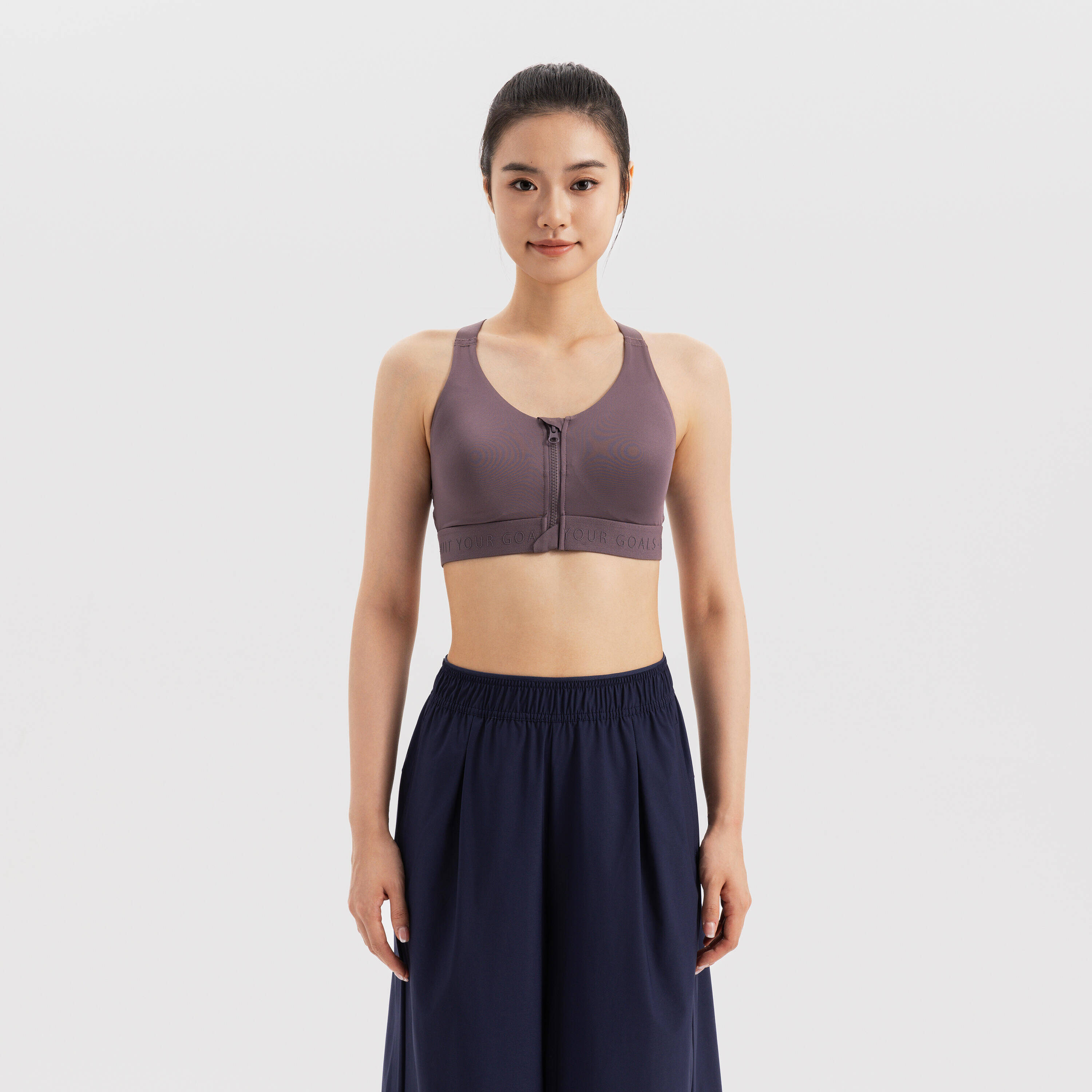 Women Sports Bra, Padded with Zip Detailing, High Support - Brown -  3