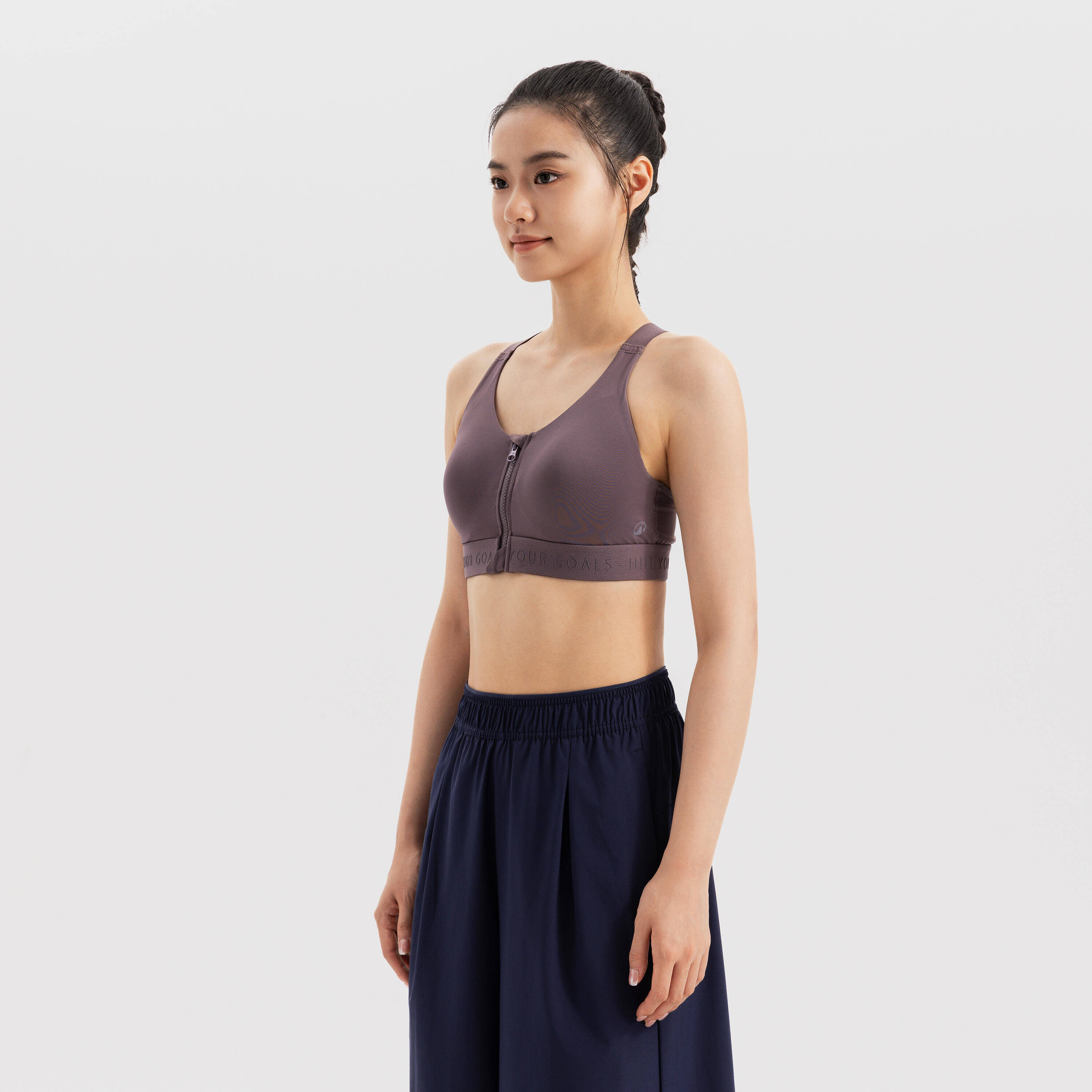 Women Sports Bra, Padded with Zip Detailing, High Support - Brown -  4