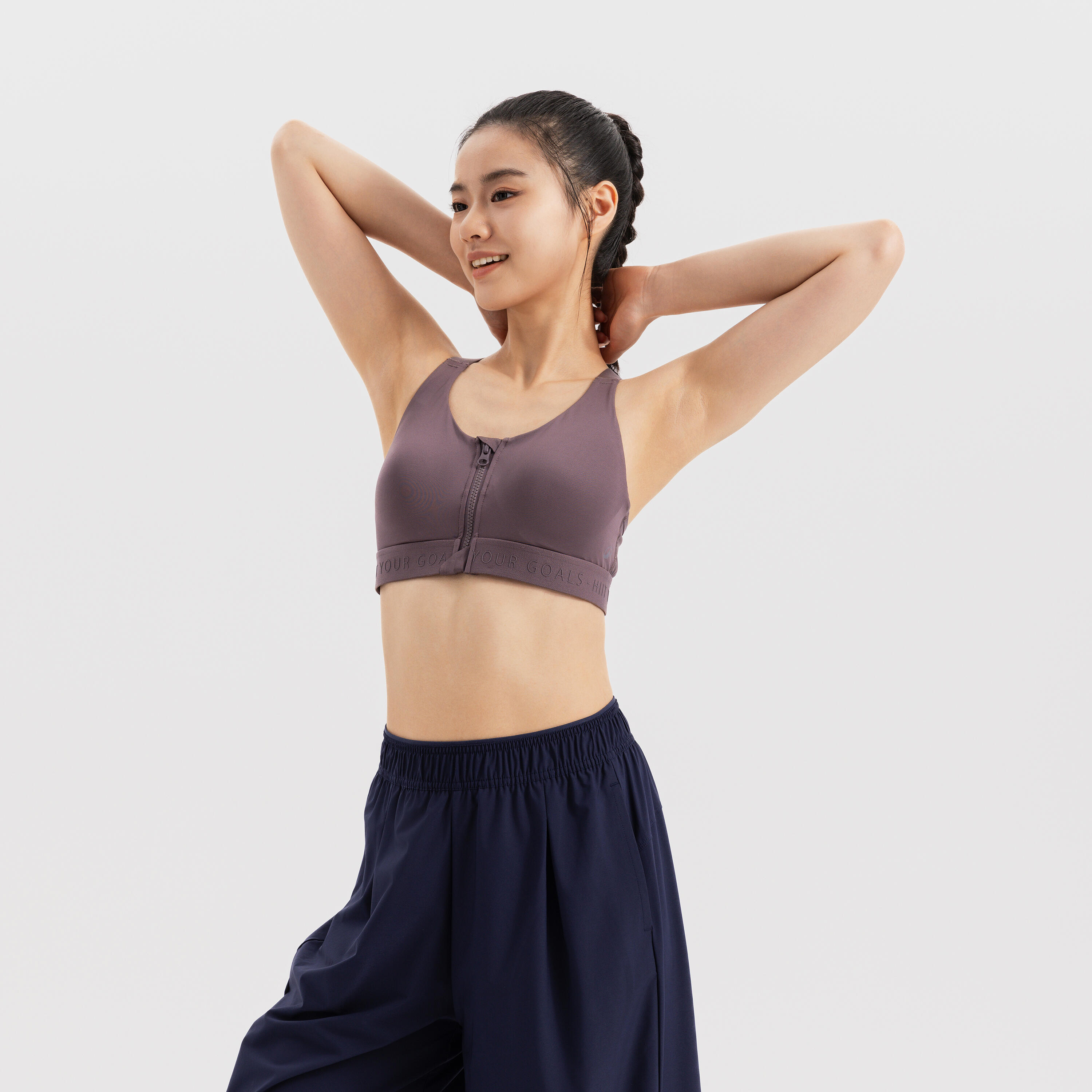 Women Sports Bra, Padded with Zip Detailing, High Support - Brown