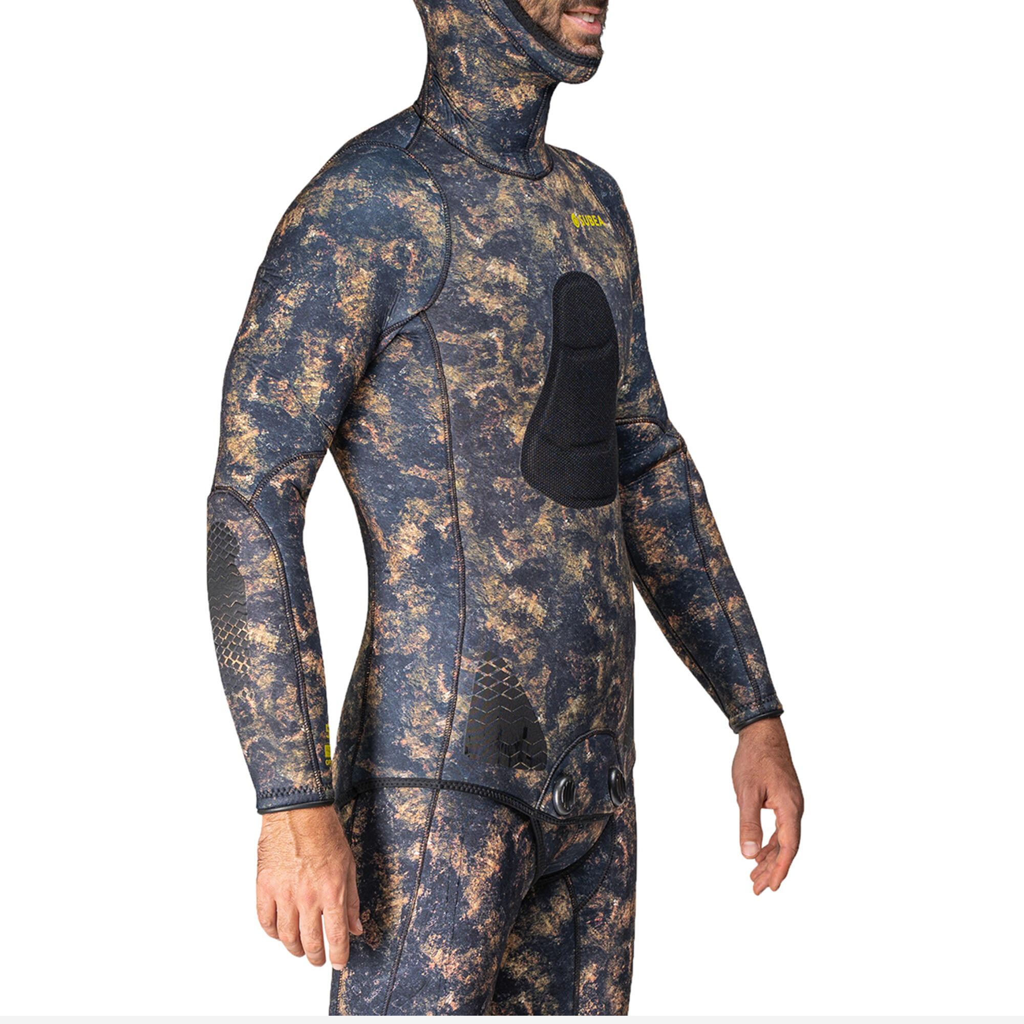 Men's spearfishing jacket 5 mm neoprene SPF 540 brown camouflage 2/6