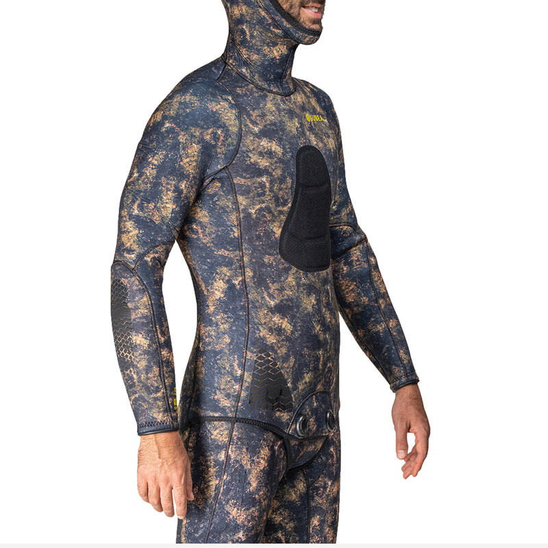 Combinezon cu întăritură activități sportive subcvatice camuflaj neopren neted 5 mm Kaki SPF 500
