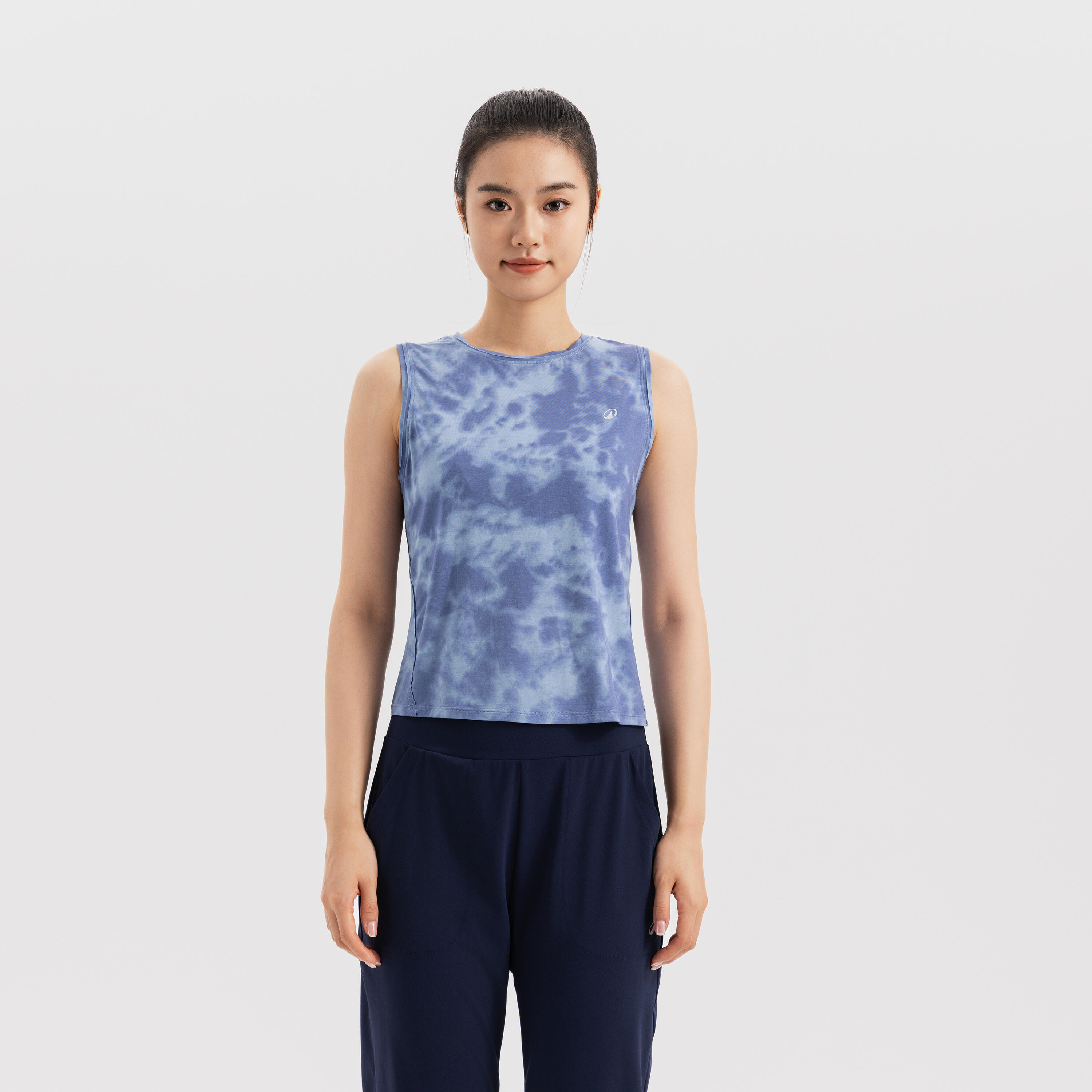 Women Silk Yoga Tank, Silk Tank 520, AOP Blue