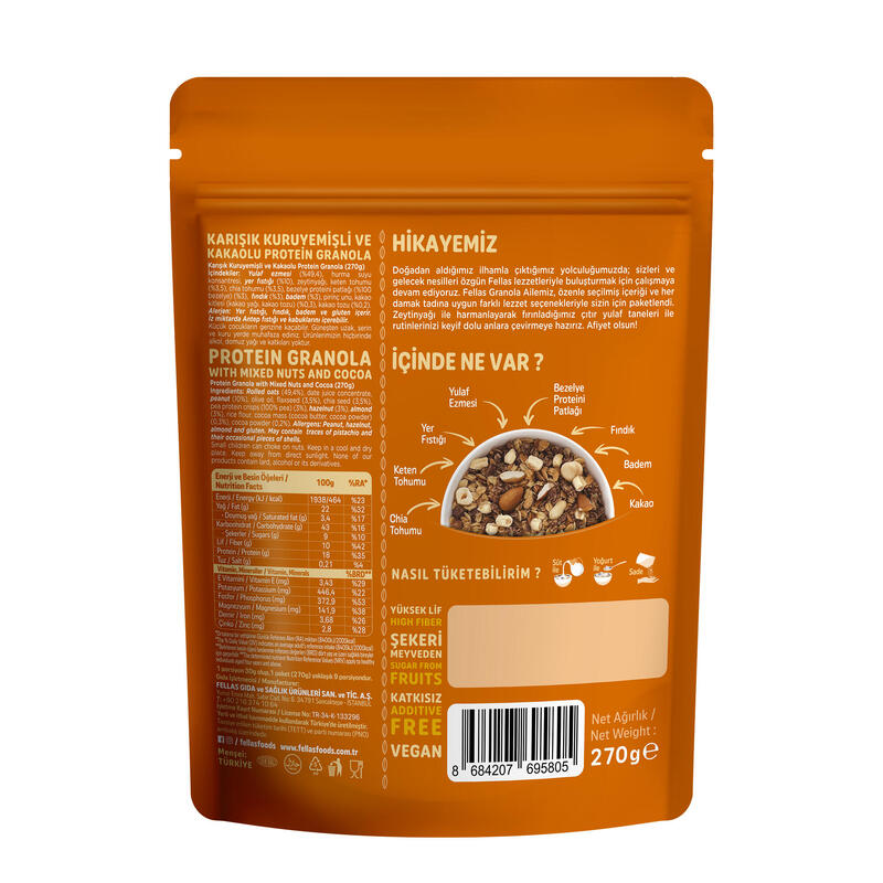 Fellas Vegan Granola Mix Yer Fıstığı-Kakao 270 G