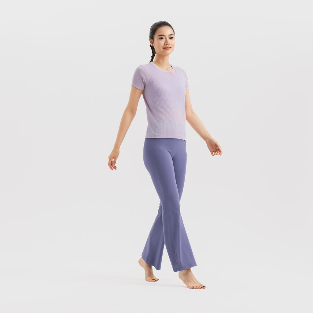 Pantalon évasé effet seconde peau de yoga, violet