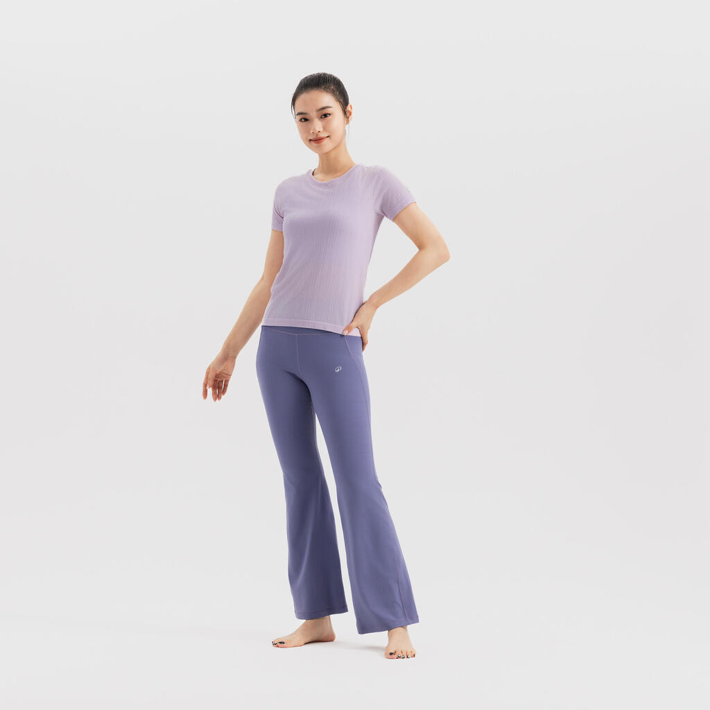 Pantalon évasé effet seconde peau de yoga, violet