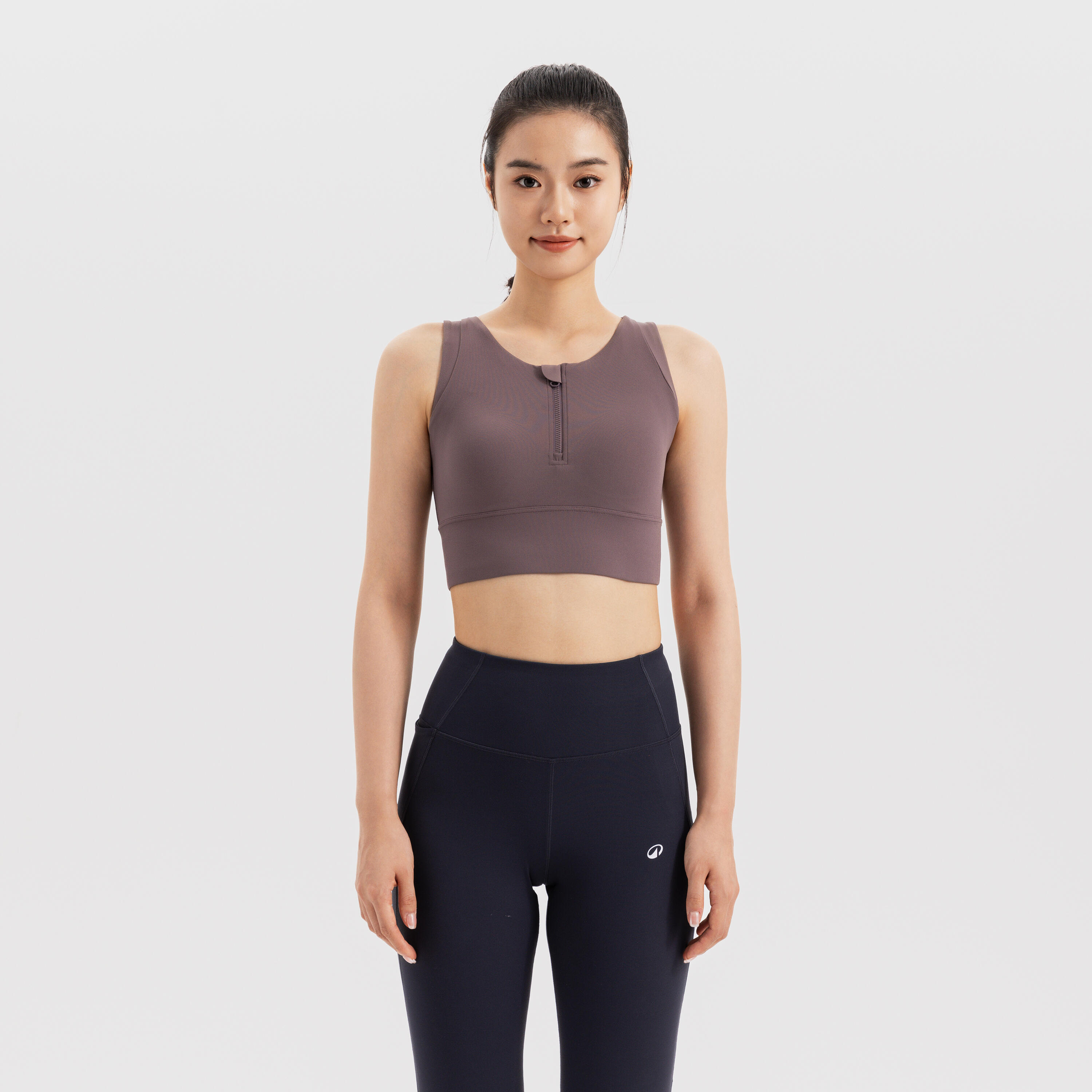 Women's High-Impact Half-Zip Sports Bra 920 - Brown