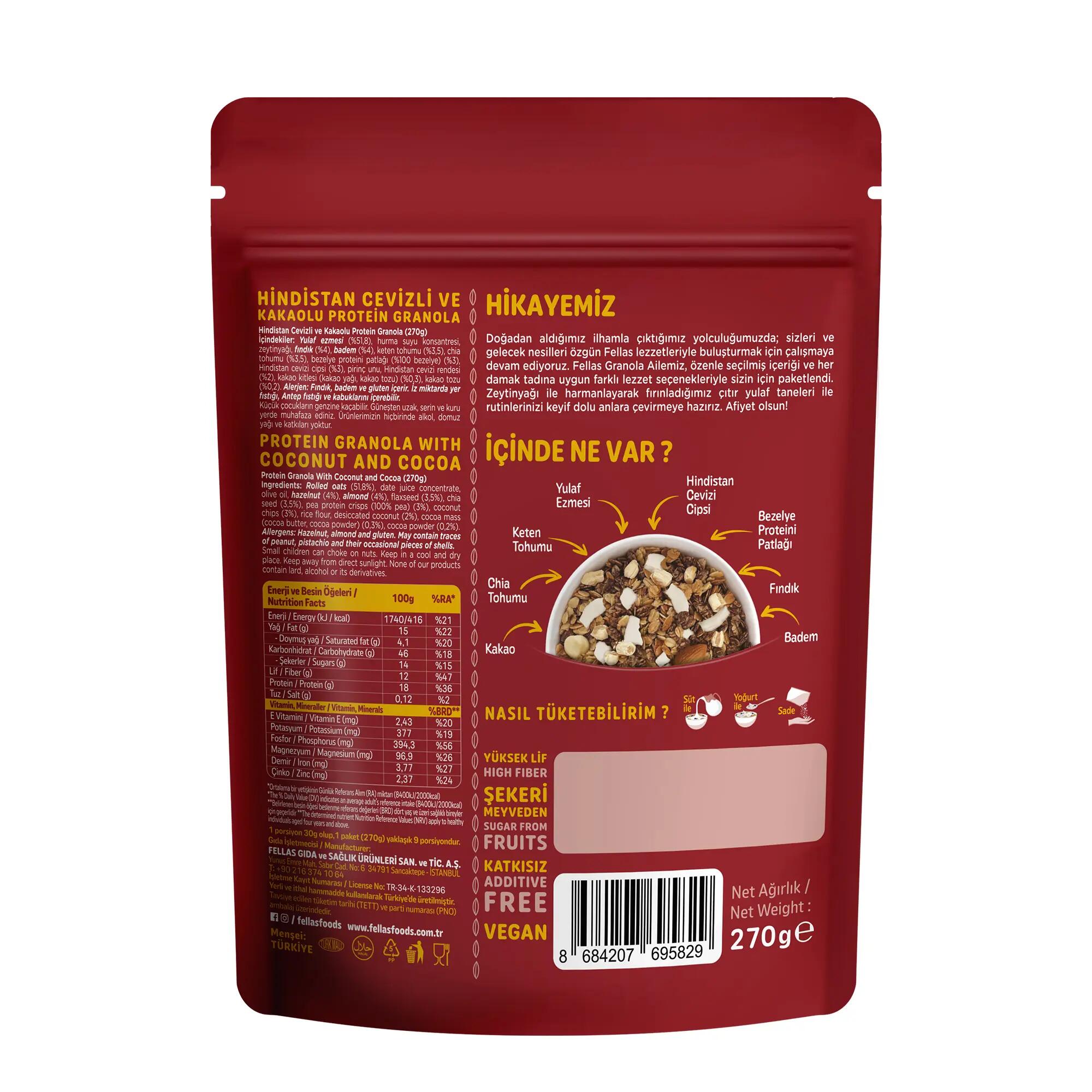 Fellas Vegan Protein Granola Hindistan Cevizi & Kakao 270 G 2/2