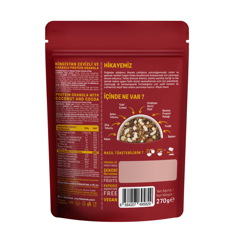 Fellas Vegan Protein Granola Hindistan Cevizi & Kakao 270 G