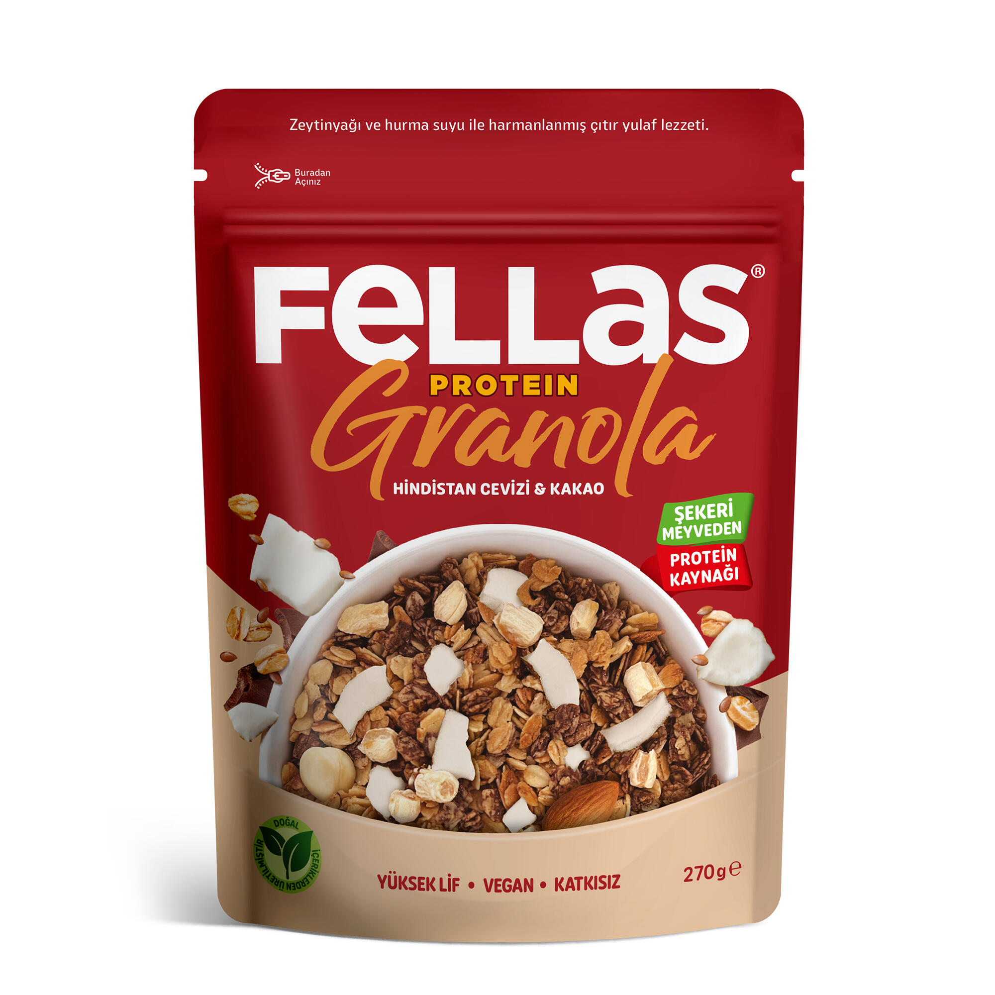 FELLAS Fellas Vegan Protein Granola Hindistan Cevizi & Kakao 270 G