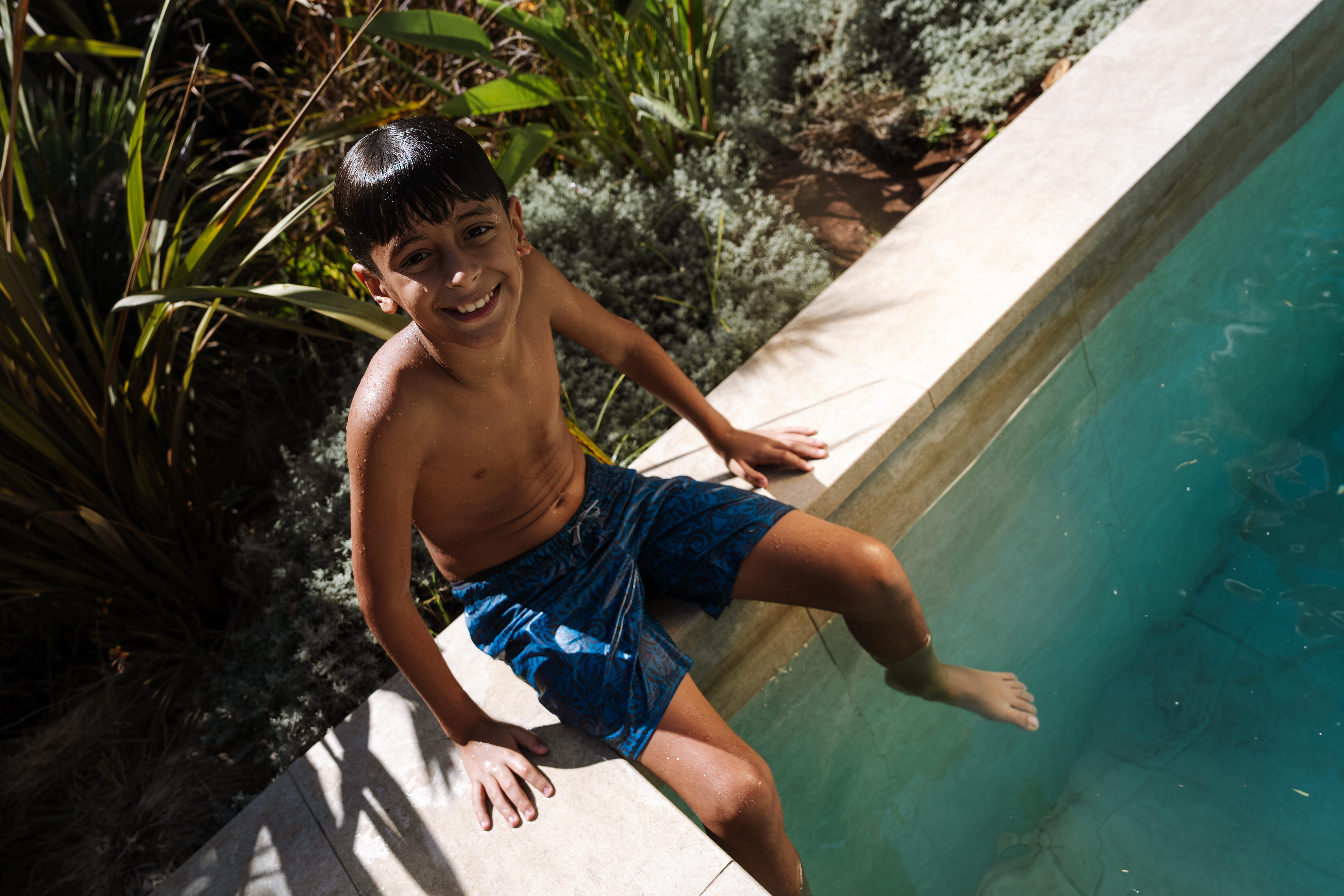 Short de bain long natation garçon - Atao bleu - NABAIJI