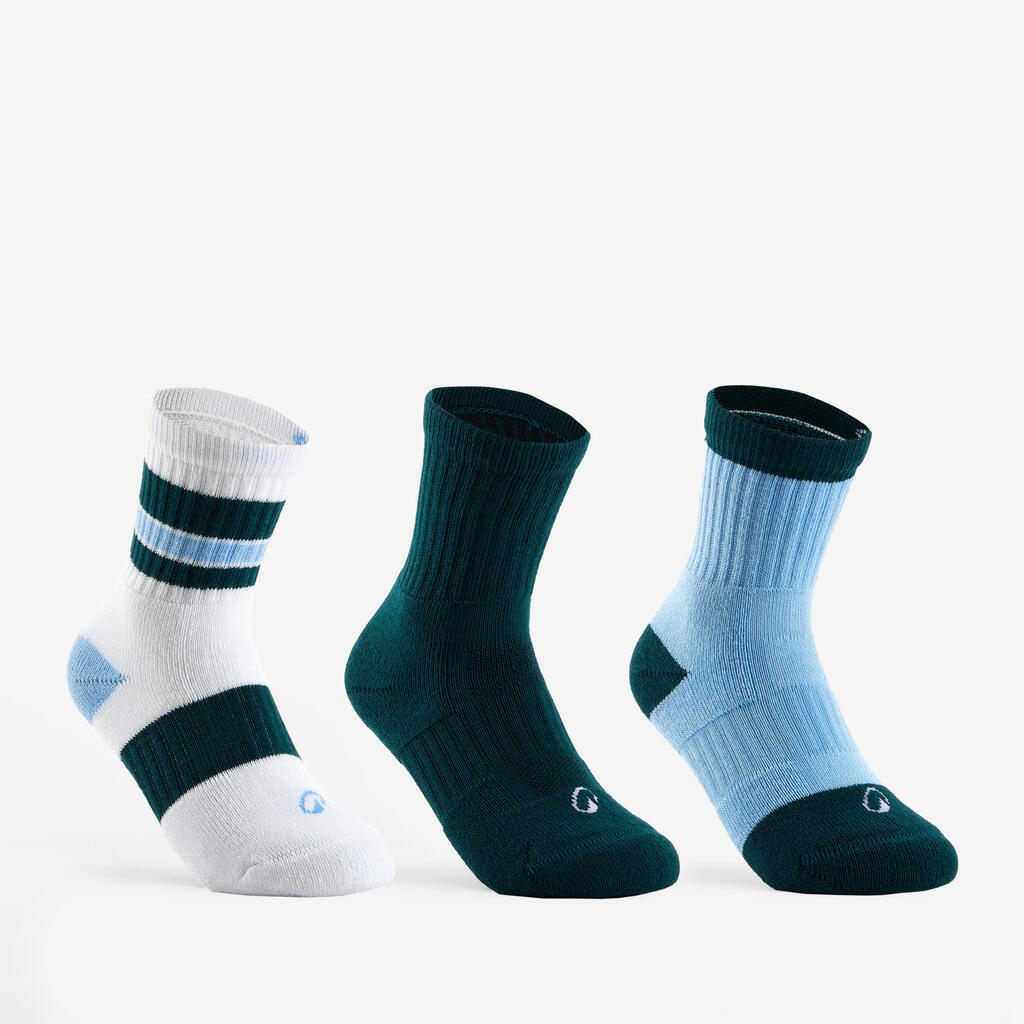 Kinder Tennissocken High 3er-Pack - RS500 weiss/blau