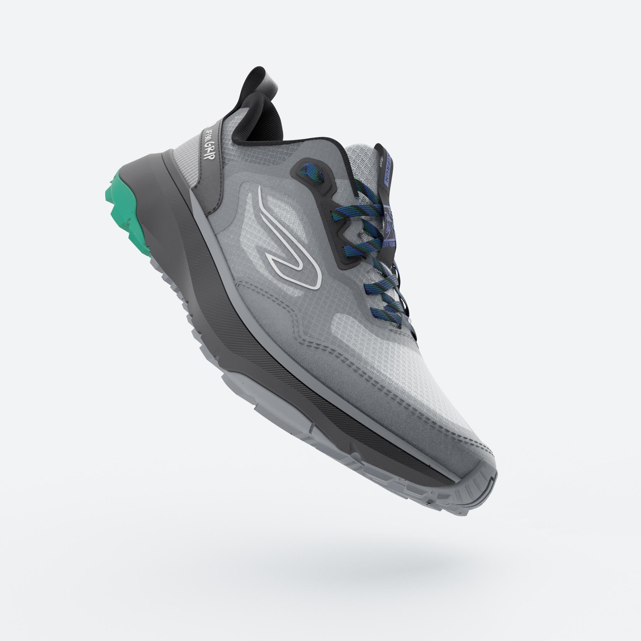 Men Running and Trail Running Shoes, Kiprun JF 190 Grip - Silver Grey