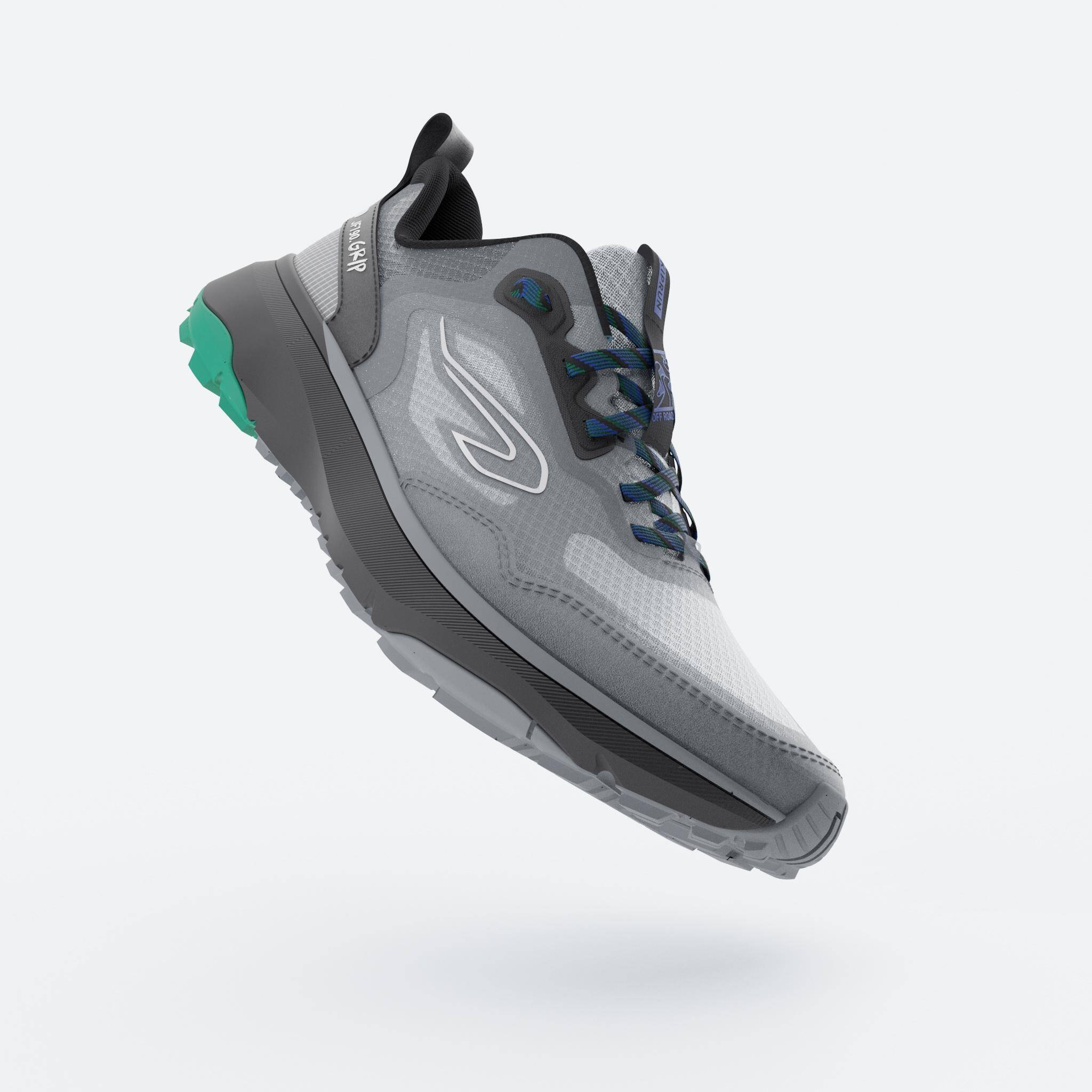 Men Running and Trail Running Shoes, Kiprun JF 190 Grip - Silver Grey -  5