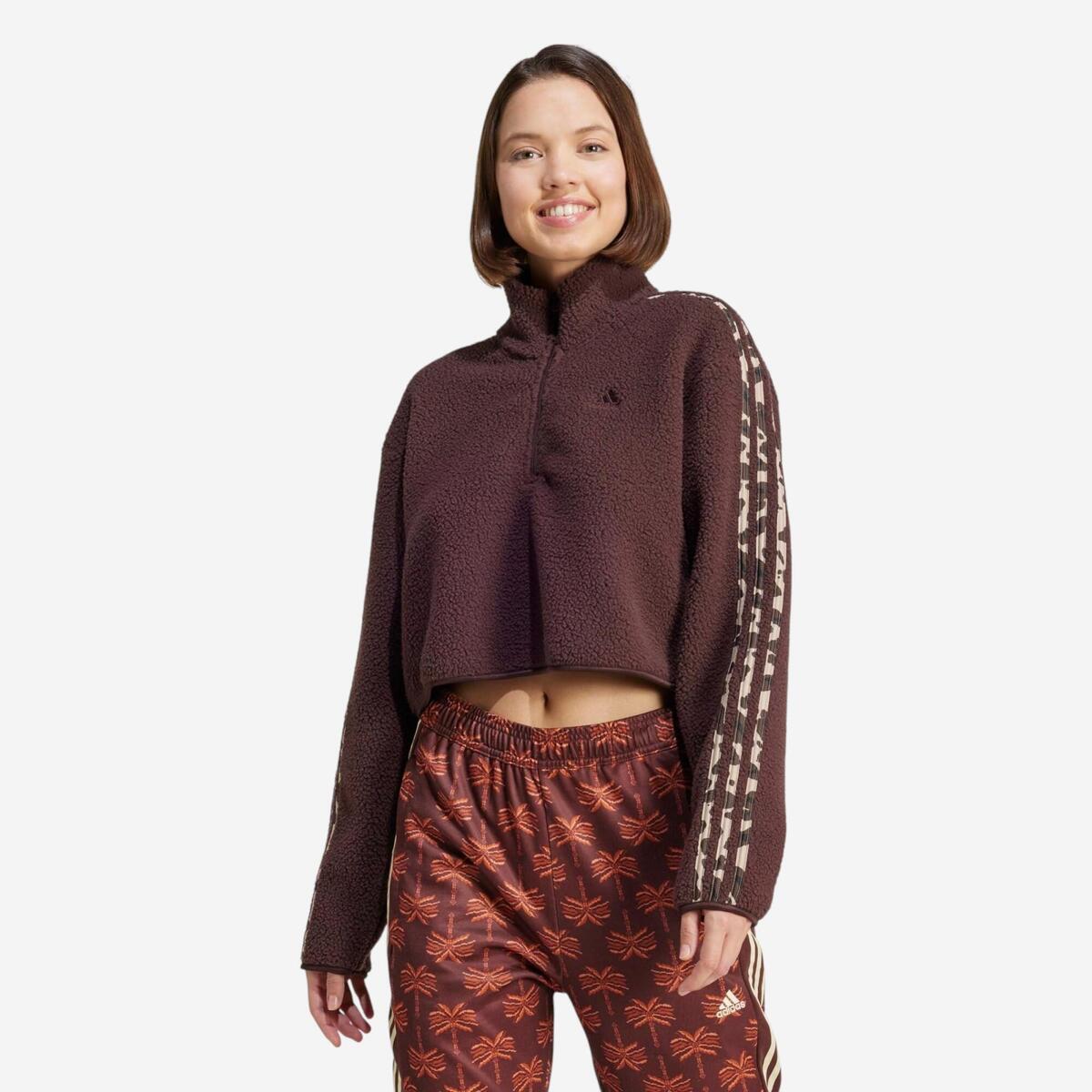 Sweat court imprimé 3 bandes Adidas femme - marron