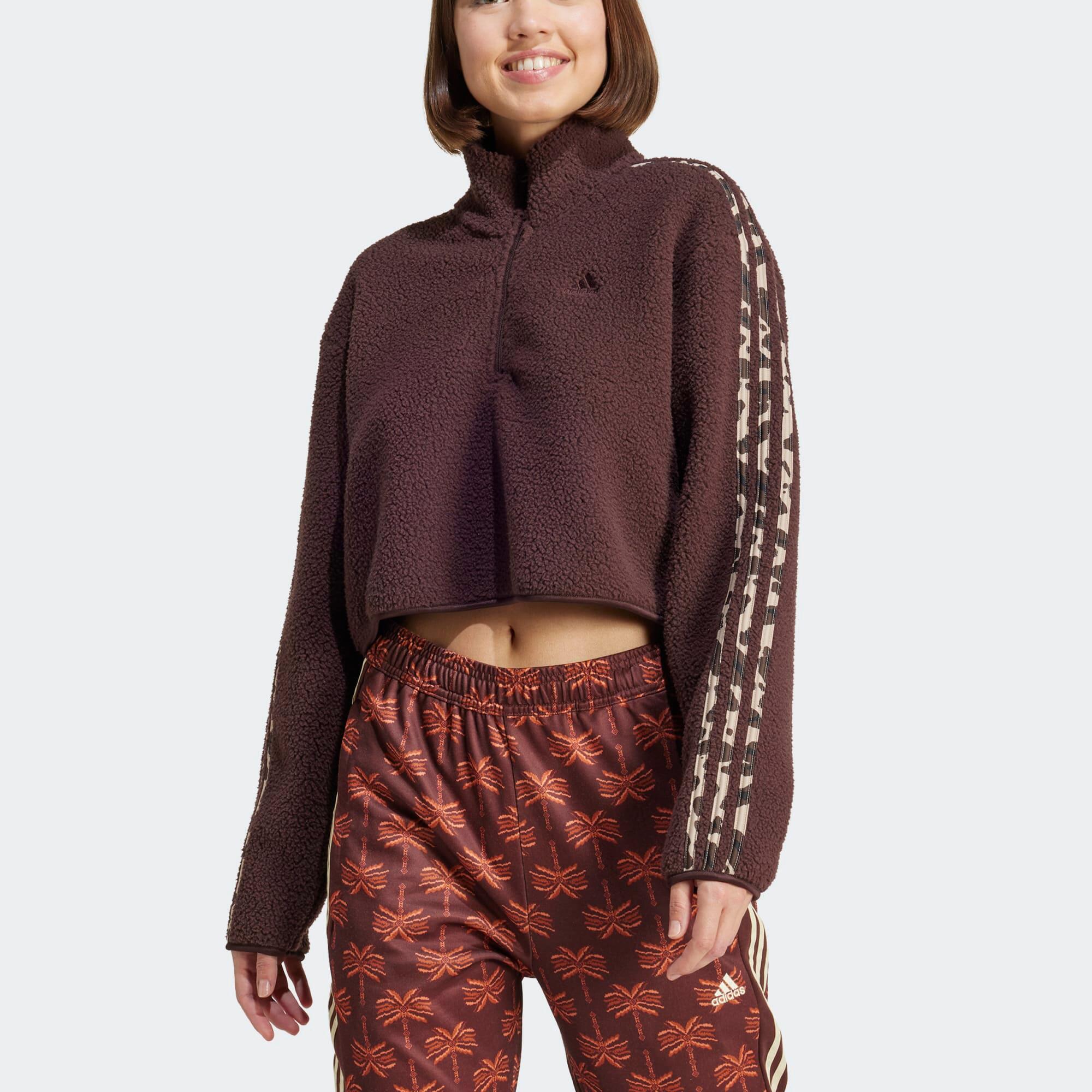 Felpa ADIDAS donna palestra cropped traspirante 3 strisce marrone ADIDAS Decathlon
