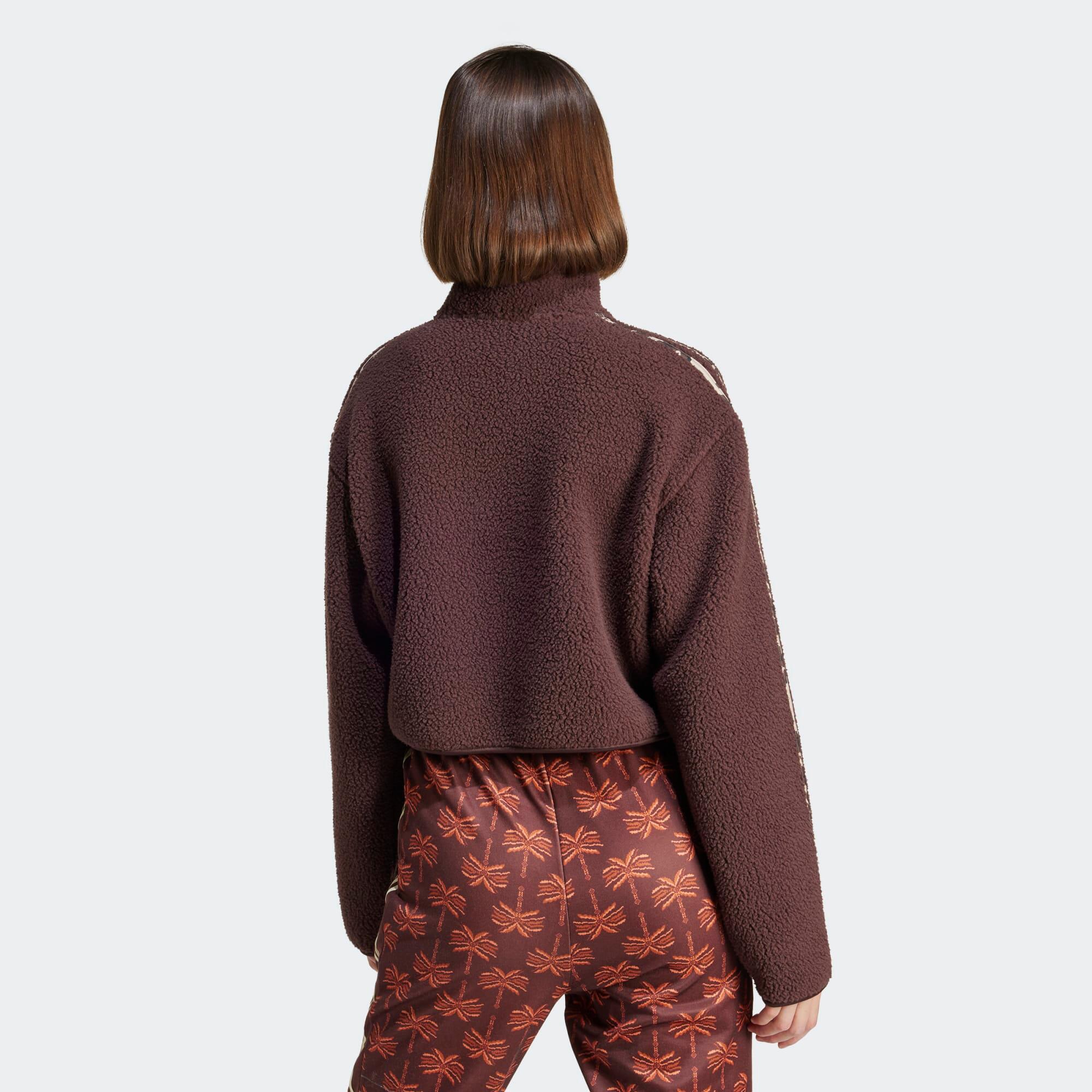 Korte sweater bedrukt met 3 strepen Adidas voor dames - bruin 3/6