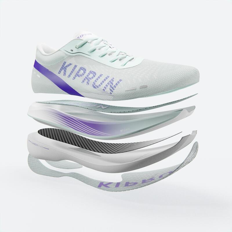 Sapatilhas de Corrida com Placa de Carbono Homem Kiprun KD900X.2 Verde/Roxo