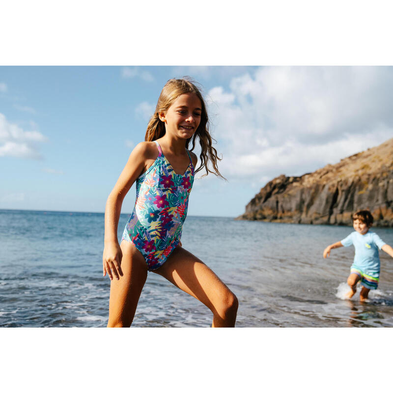 Maillot de bain une pièce surf bretelles croisées Fille - 500 Caly vert