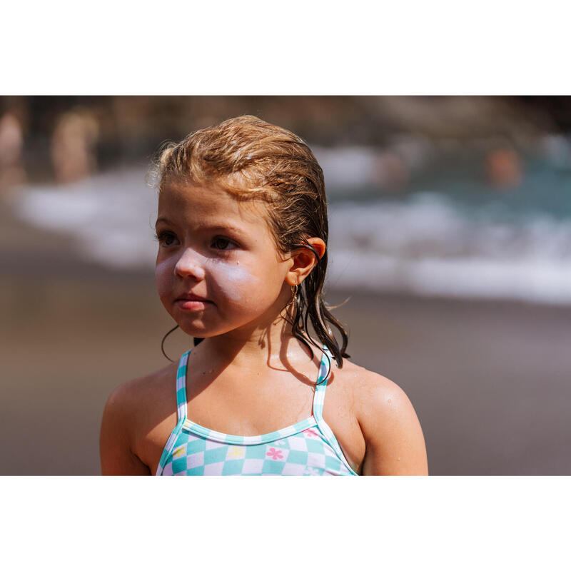 Çocuk Yuvarlak Yaka Bikini Takımı - Yeşil/Beyaz - Desenli - BONI