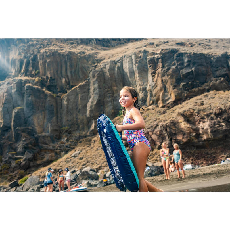 Maillot 1 pièce fleuri surf Fille - Hanalei bleu et rose