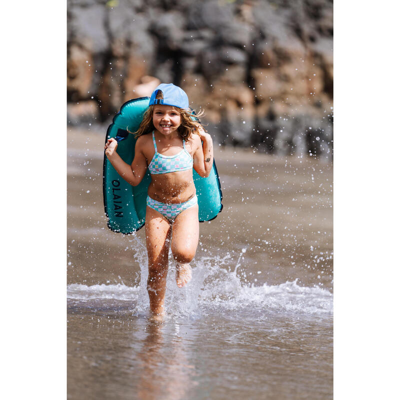 Maillot 2 pièces surf bretelles croisées fille - Boni vert et blanc