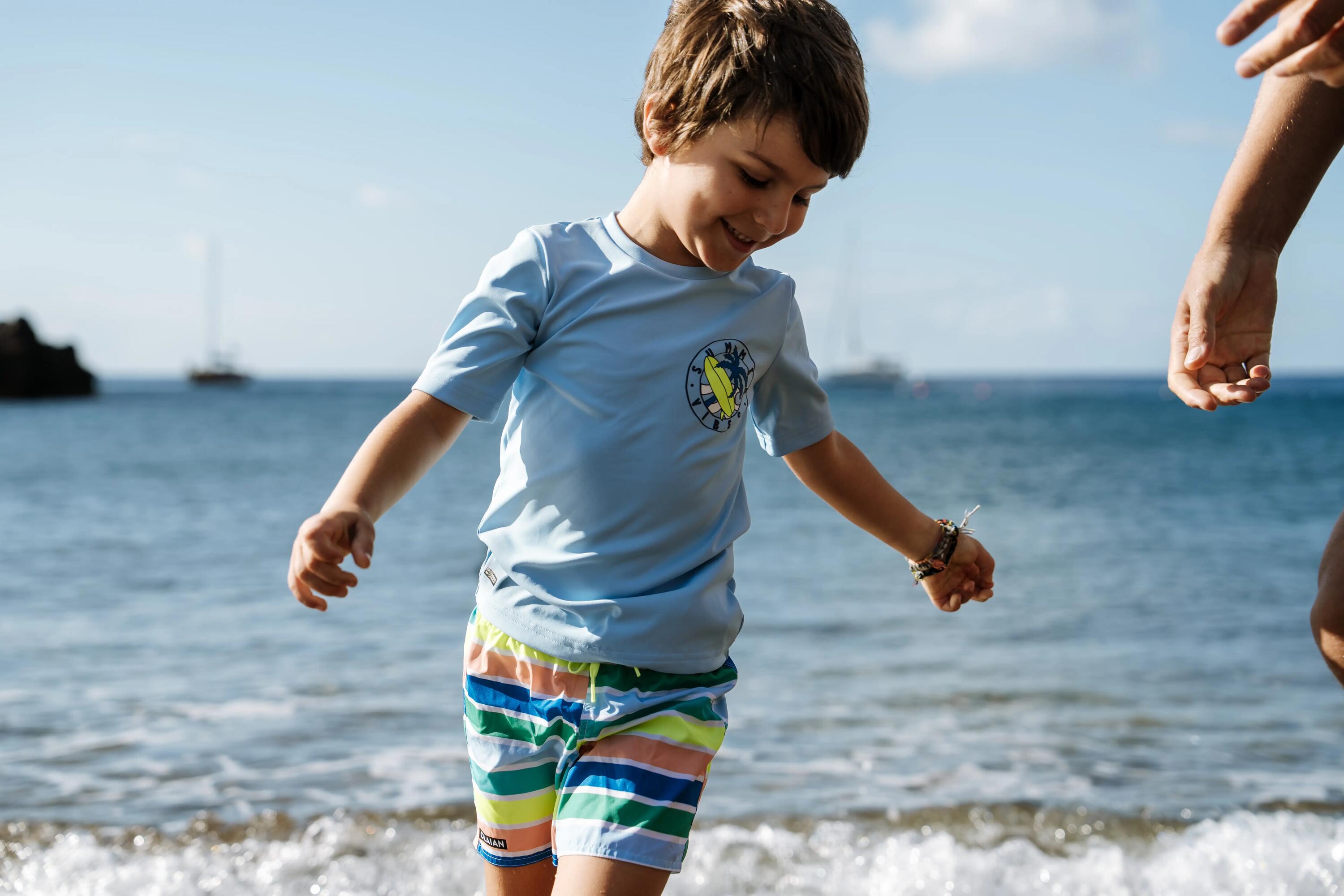 T-shirt anti UV surf Junior - 100 bleu ciel 20/22