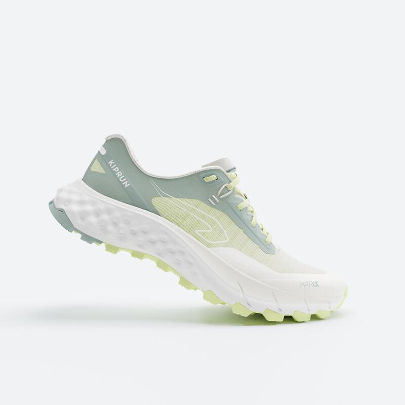 Chaussures de Trail Running pour femme, Kiprun MT Cushion 2 Vert Jaune