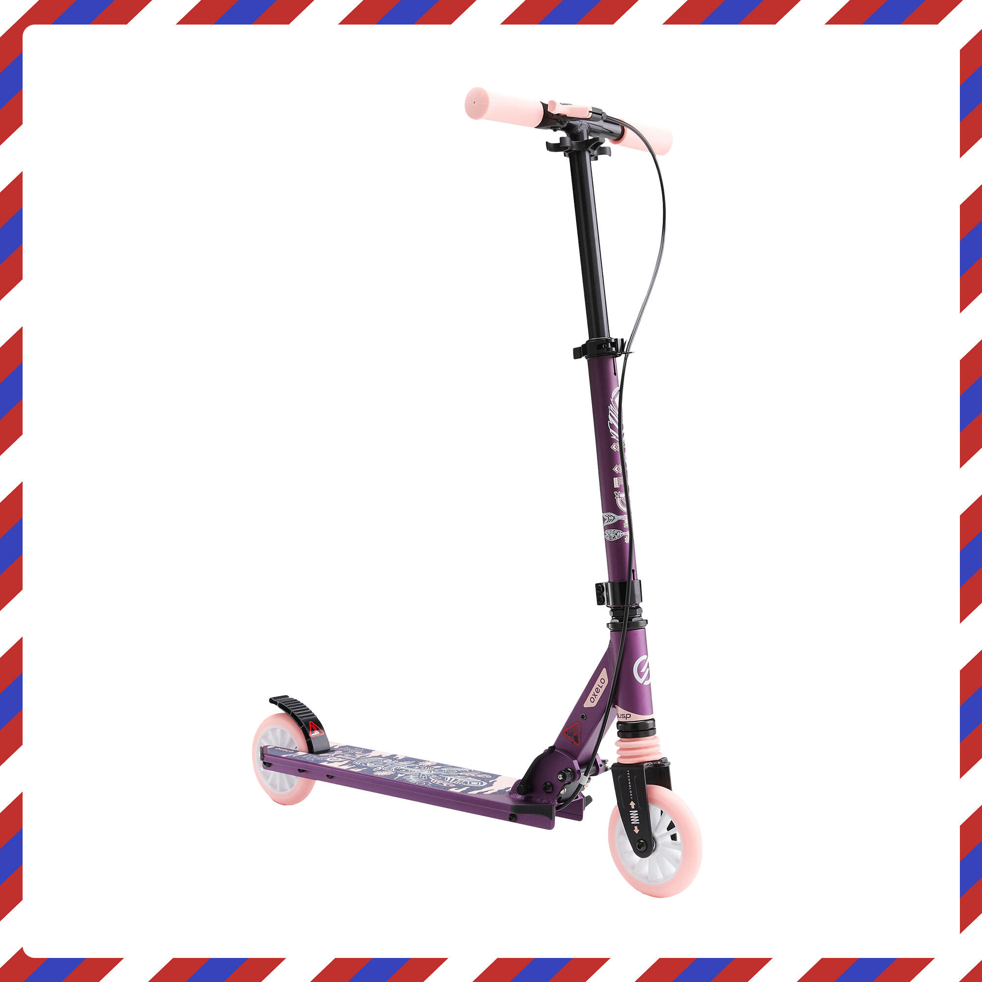 Scooter Tretroller Kinder mit Federung und Lenkerbremse - Mid 5  violett 10/34