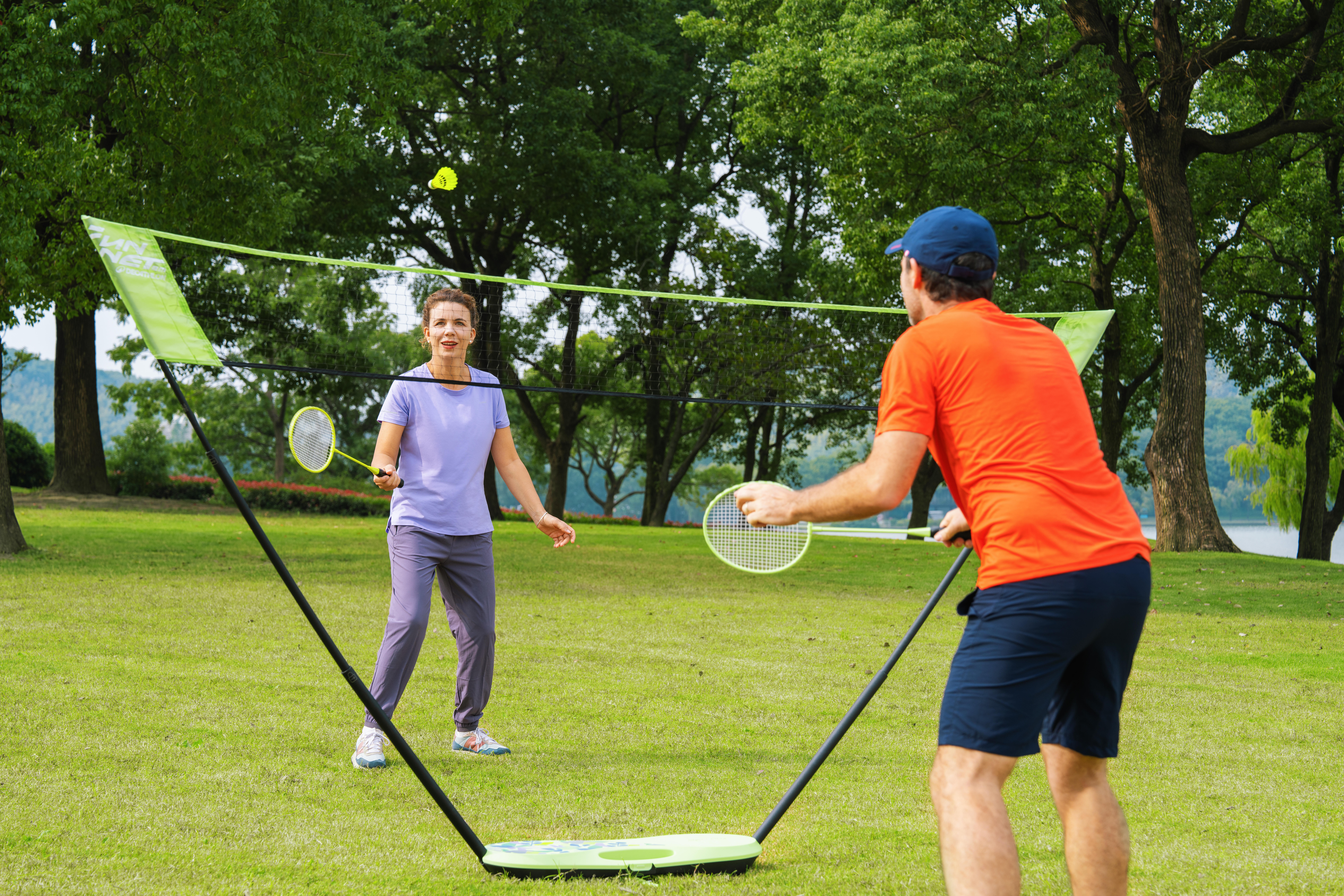 Ensemble de badminton - 2 raquettes 2 volants filet vert - PERFLY
