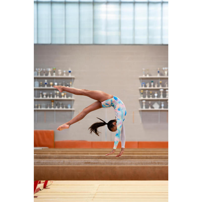 Body Mânecă Lungă cu strasuri Gimnastică Alb Fete