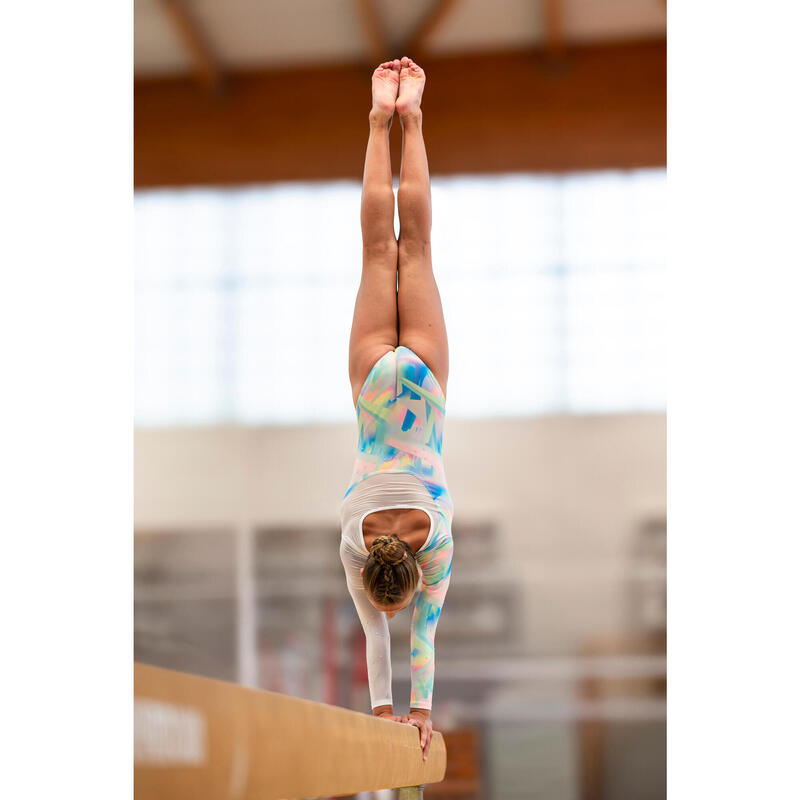 Body Mânecă Lungă cu strasuri Gimnastică Alb Fete