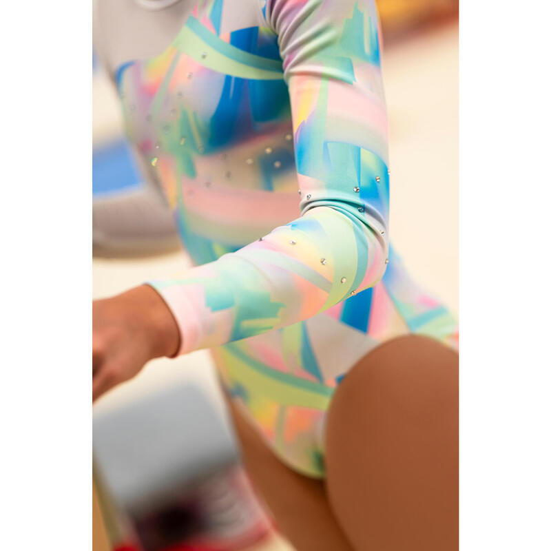 Body Mânecă Lungă cu strasuri Gimnastică Alb Fete