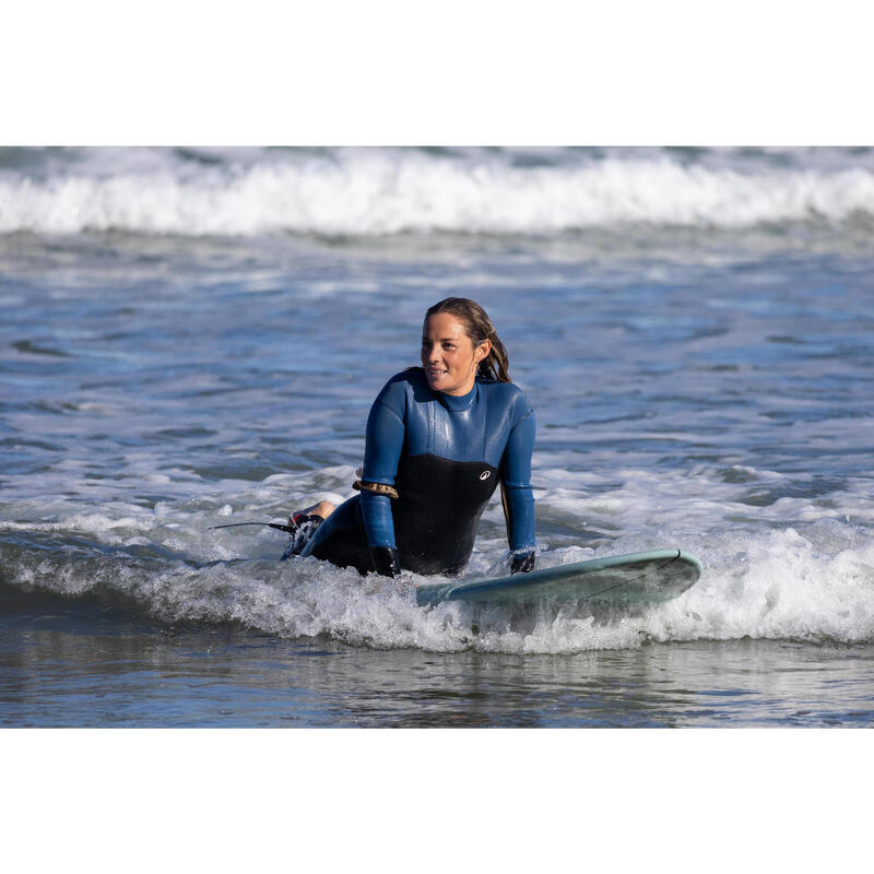 Combinezon surf 500 3/2 Fermoar spate Negru și albastru Damă