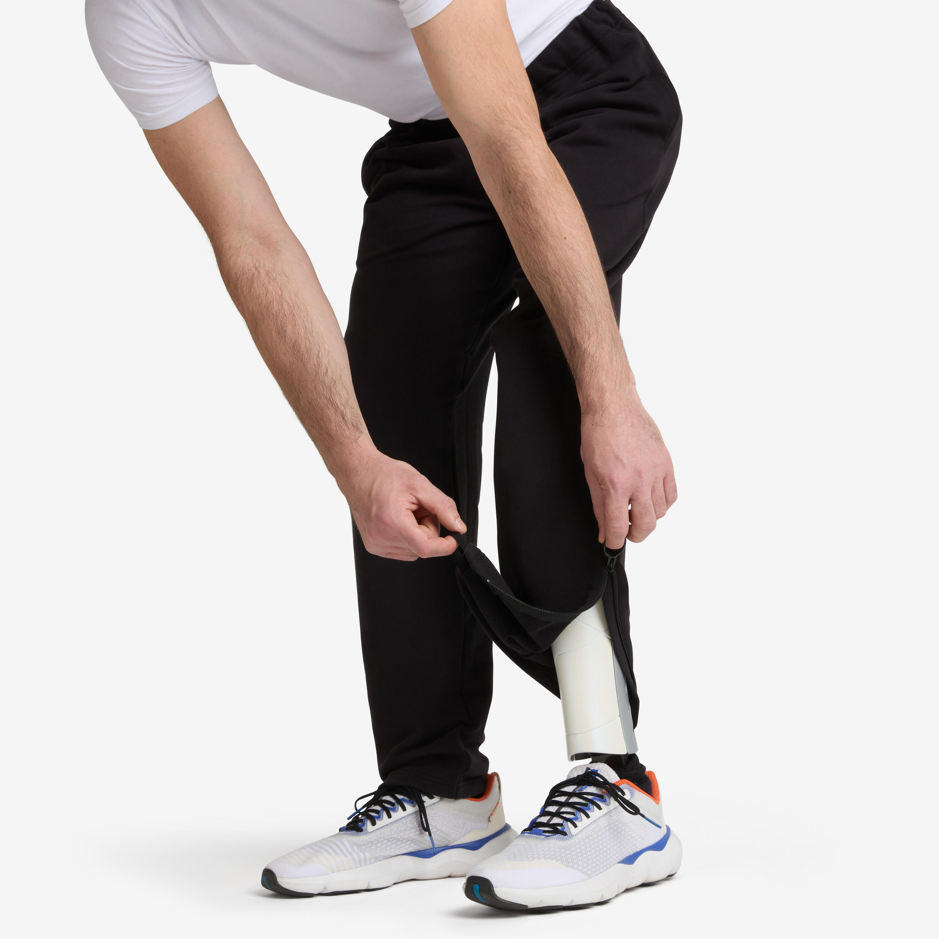 Pantaloni tuta uomo mobilità ridotta regular fit cotone con zip neri 4/12