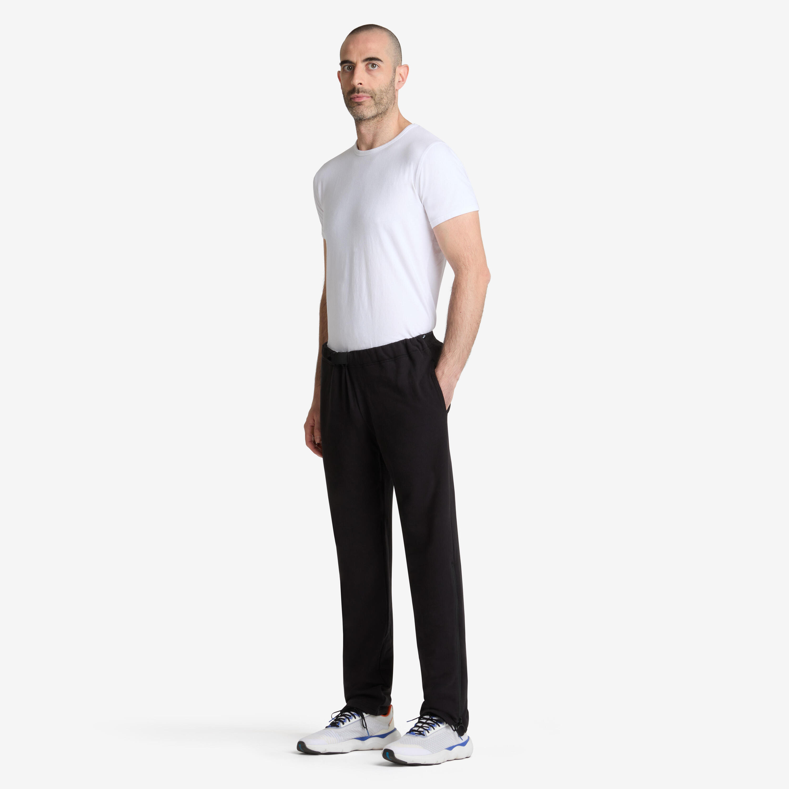 Pantaloni tuta uomo mobilità ridotta regular fit cotone con zip neri 3/12
